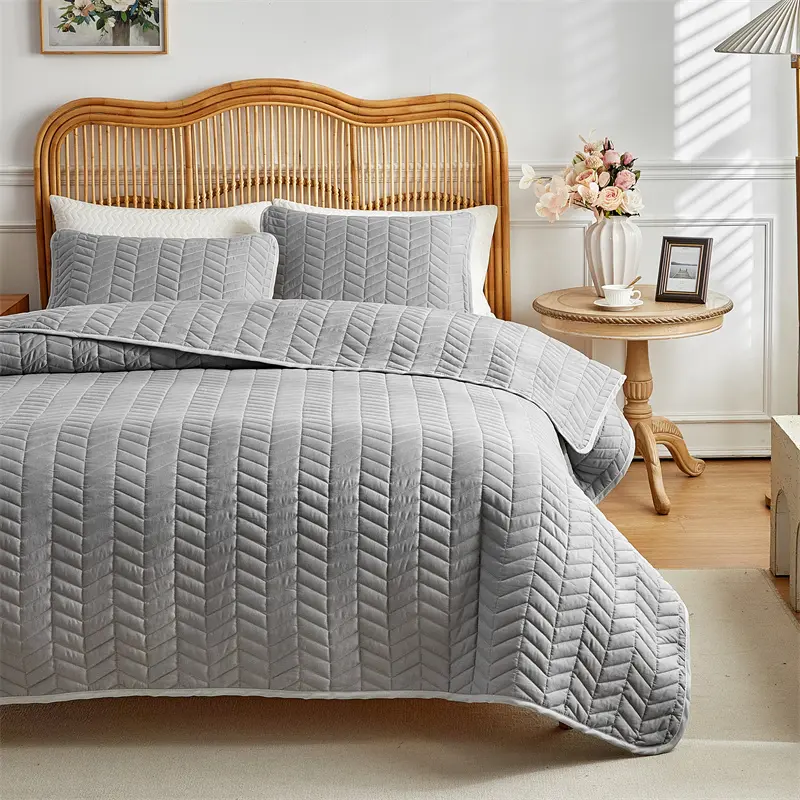 3pcs set quilted bedspread, solid color soft breathable bedsheet, 264*230cm+2pcs pillowcase 51*66cm