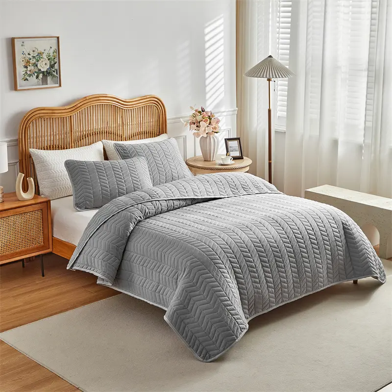 3pcs set quilted bedspread, solid color soft breathable bedsheet, 264*230cm+2pcs pillowcase 51*66cm