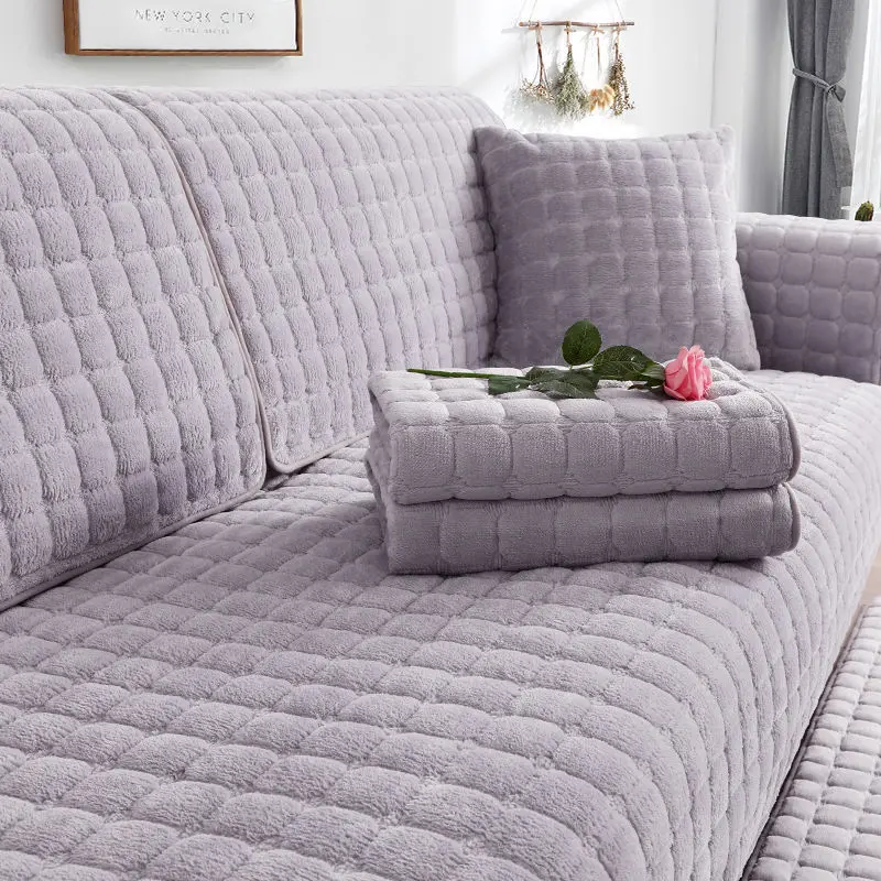 Solid Color Red Soft Thicken Flannel Quilted Sofa Towel Warm Plush Sofa Cover Anti-slip Couch Covers for Sofa Floor Mat
