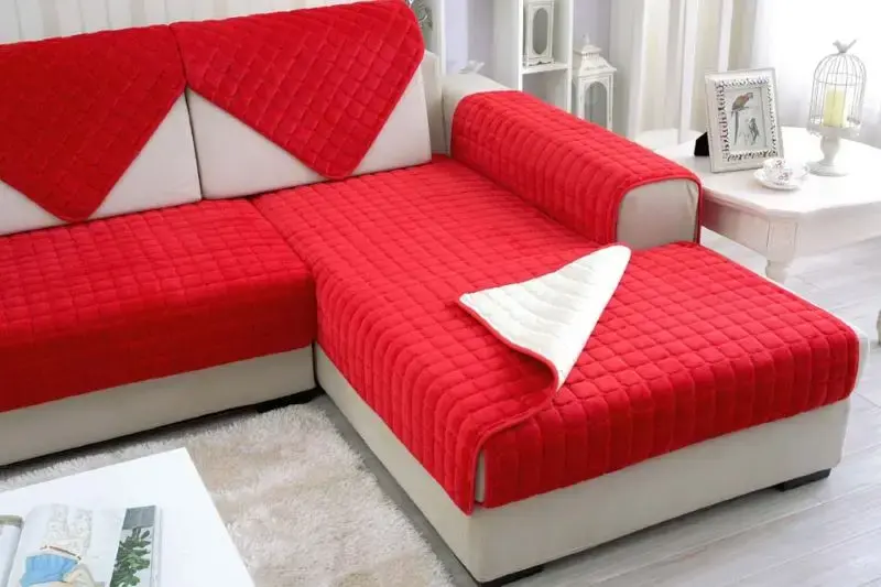 Solid Color Red Soft Thicken Flannel Quilted Sofa Towel Warm Plush Sofa Cover Anti-slip Couch Covers for Sofa Floor Mat