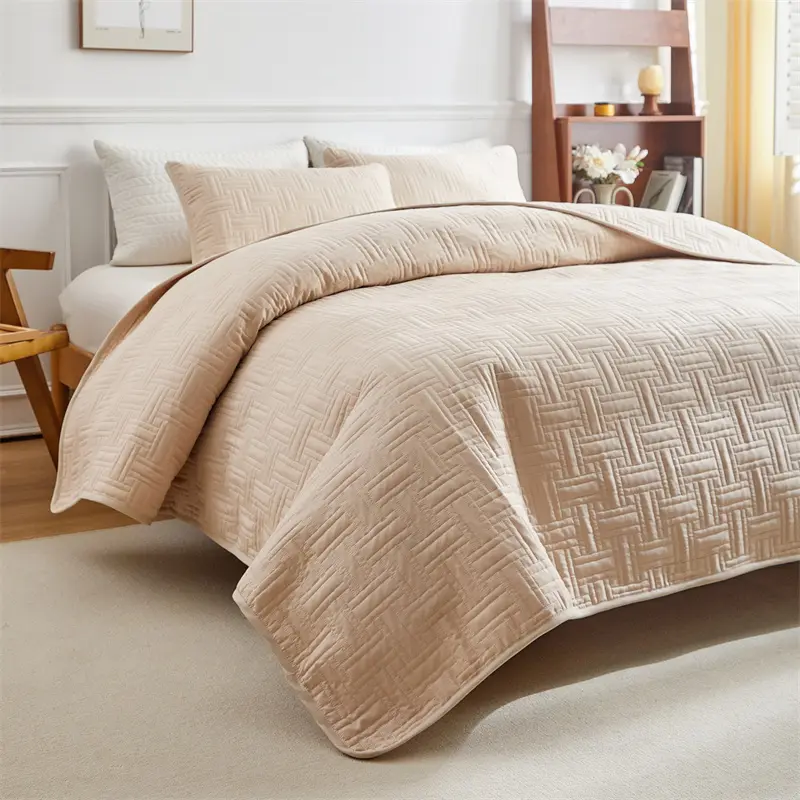 3pcs set, Quilted Cotton Bedspread, solid color ultrasonic quilted bedsheet, lightweight quilted king queen size bed cover