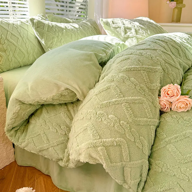 Tafuru Milk Fleece Single Quilt Set Autumn/winter Thickened Warm Solid Color Duvet Cover 200x230 220x240 Bedding for Double Use