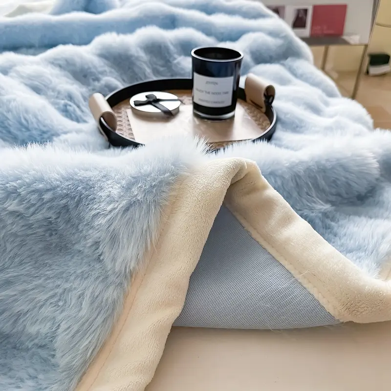 Winter Thickened Double-sided Plush Blanket, Bedroom Cover Blanket, Premium Rabbit Plush Bedding, Nap Blanket