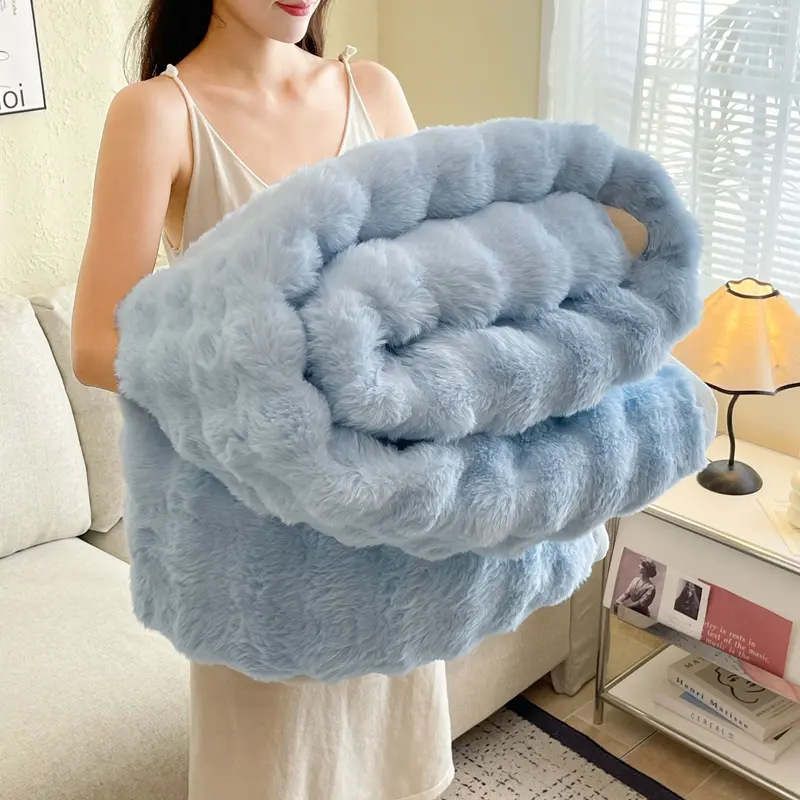 Winter Thickened Double-sided Plush Blanket, Bedroom Cover Blanket, Premium Rabbit Plush Bedding, Nap Blanket