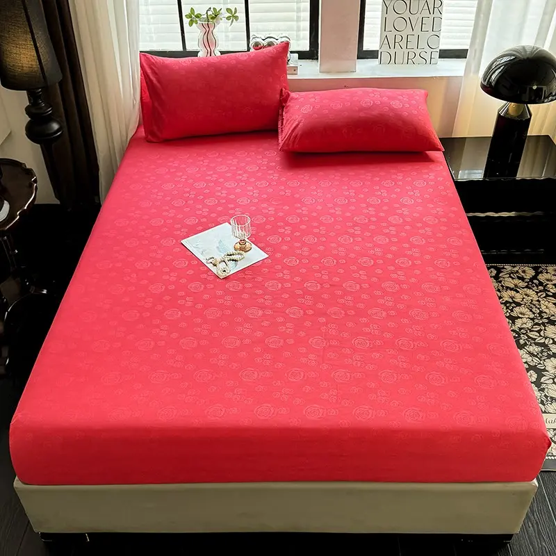 1 Simple Modern Flower Printed Matte Fitted Sheet, Bedroom Printed Bed Cover, Bedding (Excluding Pillowcases)