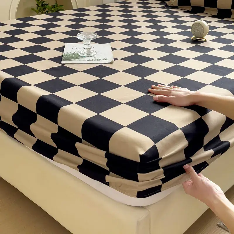 Plaid Fitted Sheet Simple Style Single/Queen/King Bedroom Home Bed Sheet Mattress Cover Pad Bedsheet ( Pillowcase Can Order )