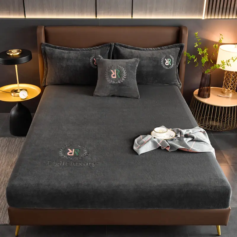 Velvet Jacquard Mattress Cover Winter Warm Velvet Material Fitted Sheet Warm Material Bed Cover Mattress Protector Queen King