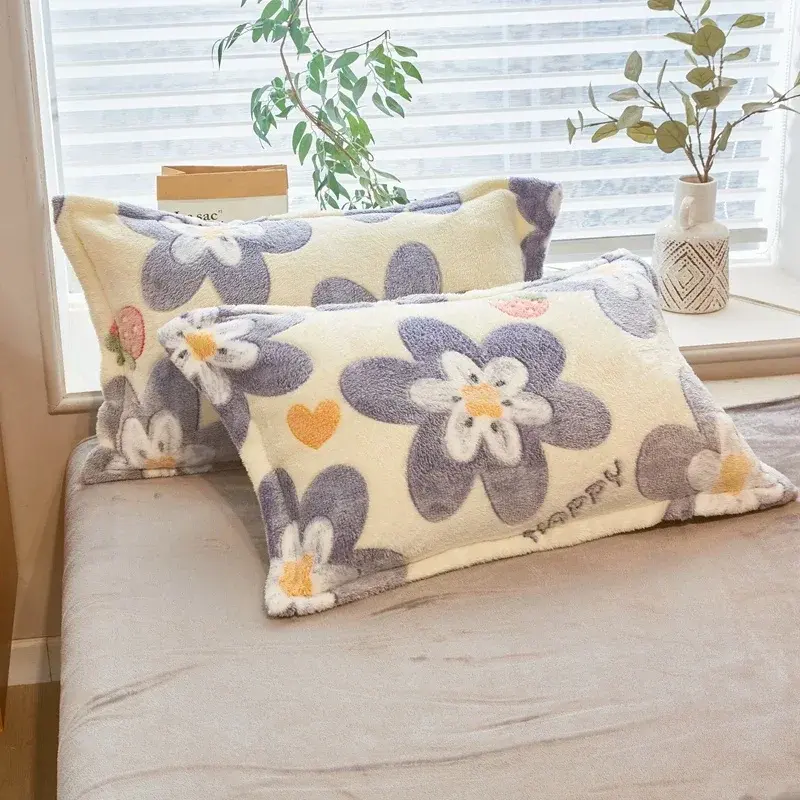 Flannel Fleece Pillowcase Cover Warm Soft Reactive Printed Pillow Sham 48x74cm Coral Fleece Pillow Covers