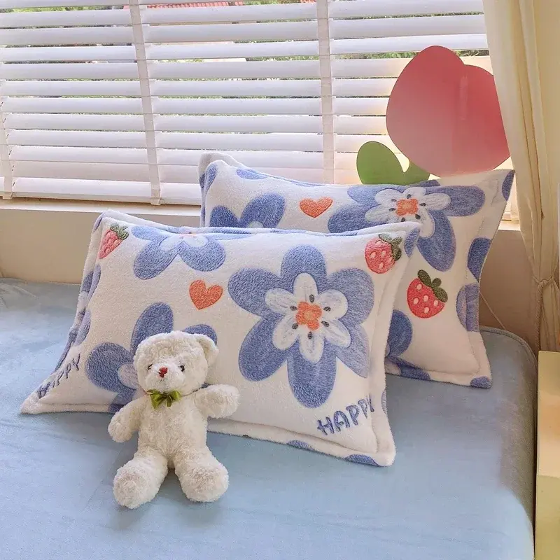 Flannel Fleece Pillowcase Cover Warm Soft Reactive Printed Pillow Sham 48x74cm Coral Fleece Pillow Covers