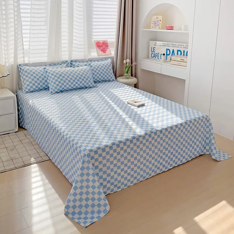Washed Cotton Flat Bed Sheet Solid Bed Cover Single Double Queen King Size Bedsheet Linens Soft Bedspread (Pillowcase Can Order)