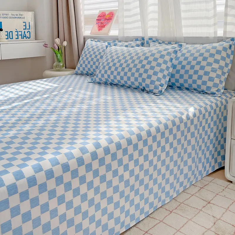 Washed Cotton Flat Bed Sheet Solid Bed Cover Single Double Queen King Size Bedsheet Linens Soft Bedspread (Pillowcase Can Order)