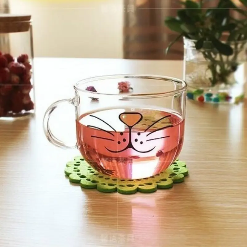 Creative Cat Glass Coffee Mug Cute Milk Tea Juice Water Glass Cup With Handle Home Kitchen Office Drinkware Tumbler Gift 550ML