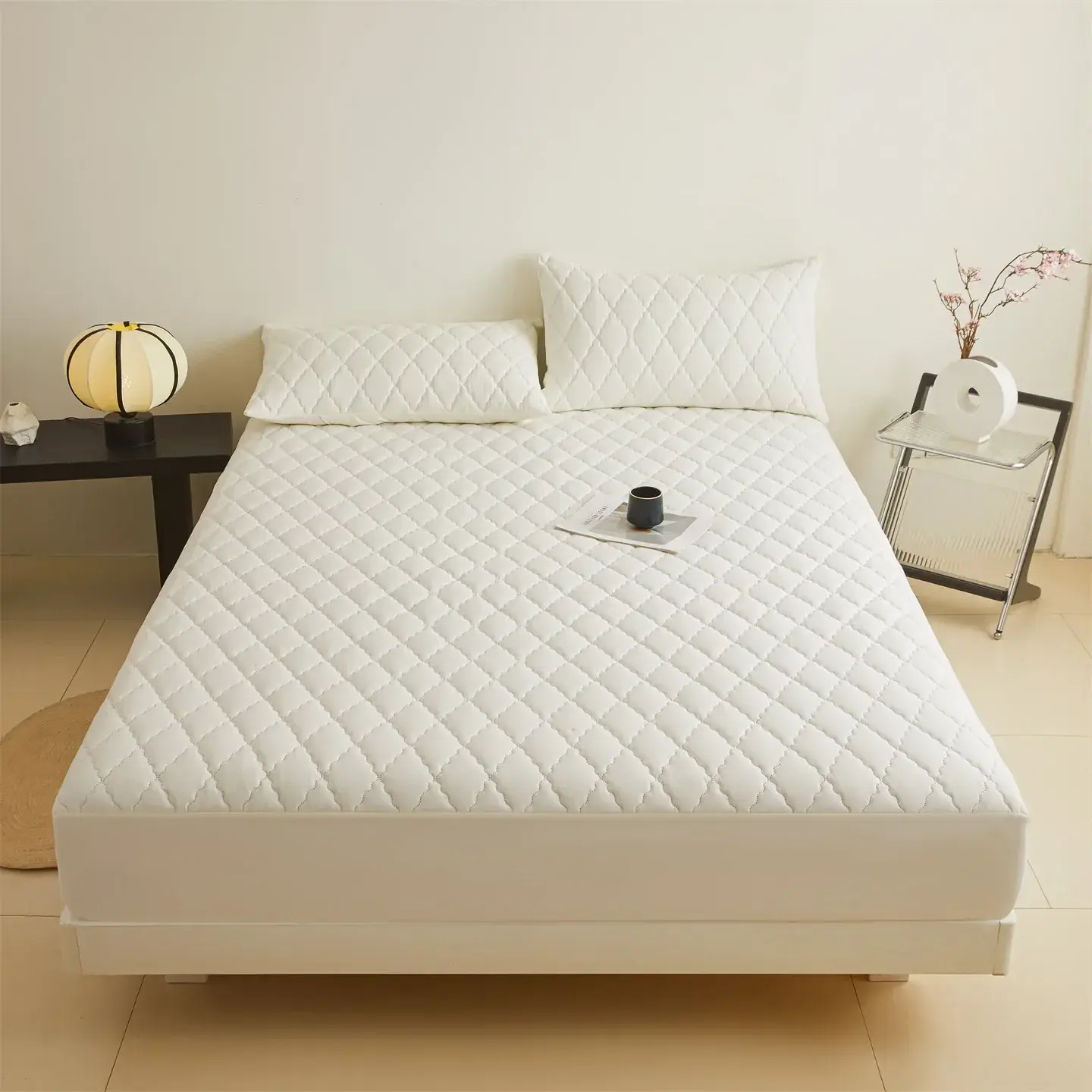 3pcs in A Set Waterproof Throw Mattress Cover Bed Fitted Sheet Mattress Protector Single/Double/140/160 Muti Size Gray/White