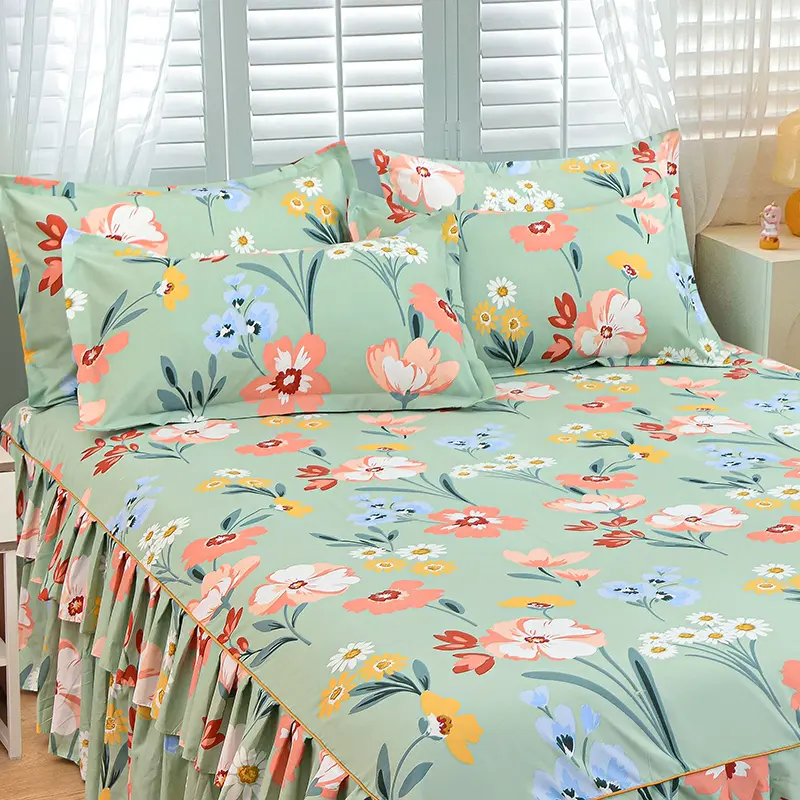 Floral Style Bed Skirt Soft Bed Cover Single/Queen/King Size Bed Linen Home Mattress Protector Falda De Cama (No Pillowcase)