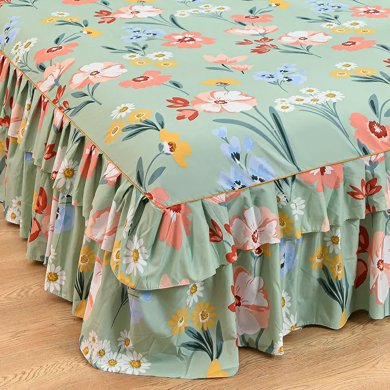 Floral Style Bed Skirt Soft Bed Cover Single/Queen/King Size Bed Linen Home Mattress Protector Falda De Cama (No Pillowcase)