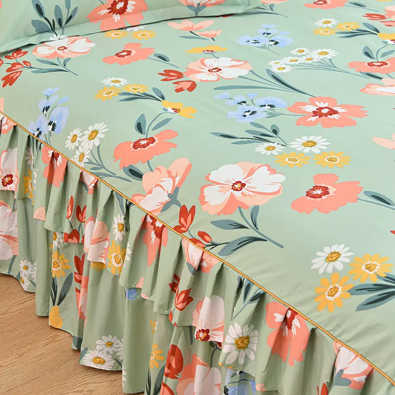Floral Style Bed Skirt Soft Bed Cover Single/Queen/King Size Bed Linen Home Mattress Protector Falda De Cama (No Pillowcase)
