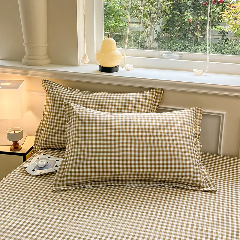 Washed 48x74cm Pillow Case Soft Classic Checkered Pillow Cover Comfortable Pillowcases High Quality Envelope Closure Khaki
