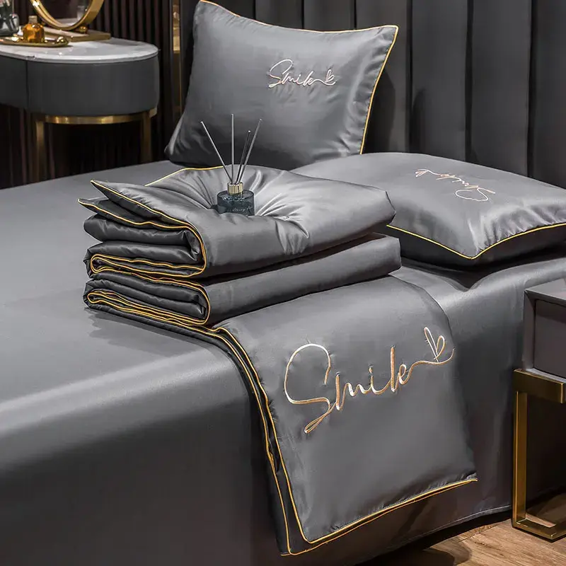 Luxury European Style Ice Silk Summer Quilt Set High-end Embroidered Cooling Blanket 3/1 Pcs Sets Air Conditioning Comforter