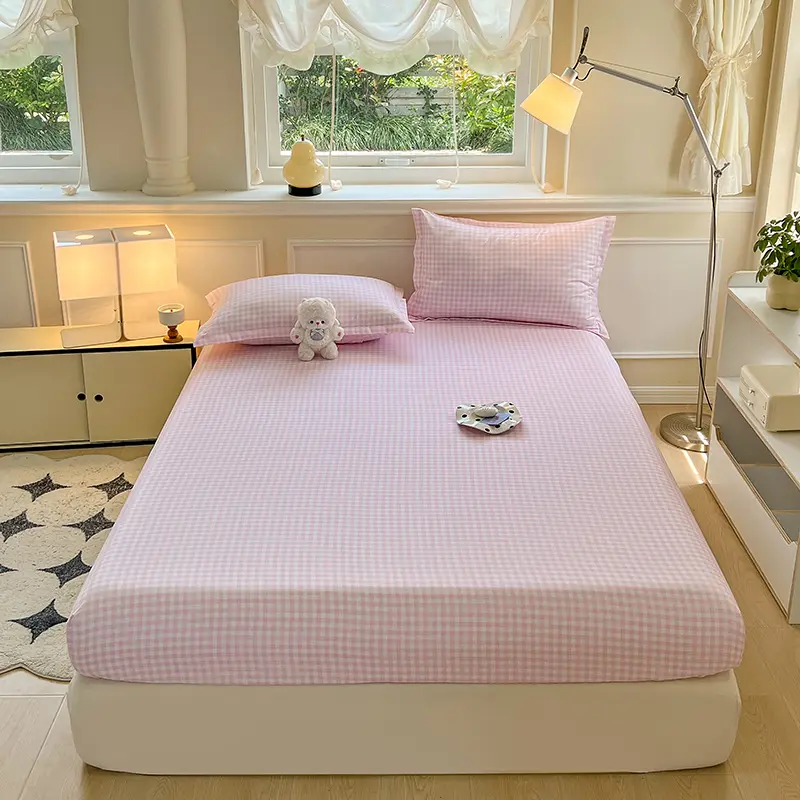 Plaid Style Fitted Sheet Skin-friendly Bed Cover Elastic Bedsheet for Girls Boys Room Couvre Lit Home Bed Linen(No Pillowcase)