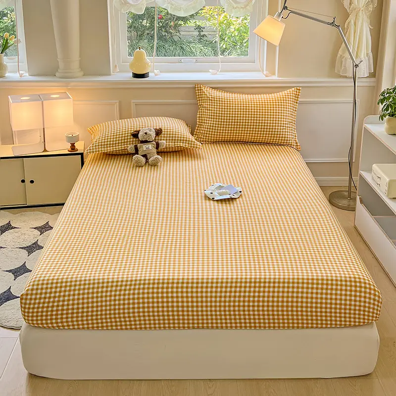 Plaid Style Fitted Sheet Skin-friendly Bed Cover Elastic Bedsheet for Girls Boys Room Couvre Lit Home Bed Linen(No Pillowcase)