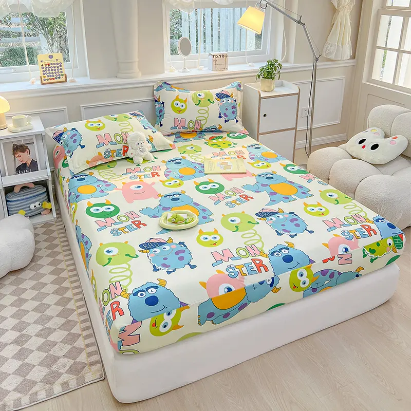 Bedspreads Cartoon Kids Bedding Fitted Sheet Elastic Band Around Mattress Cover Single King Size Sabanas Bed Cover Bed Sheets
