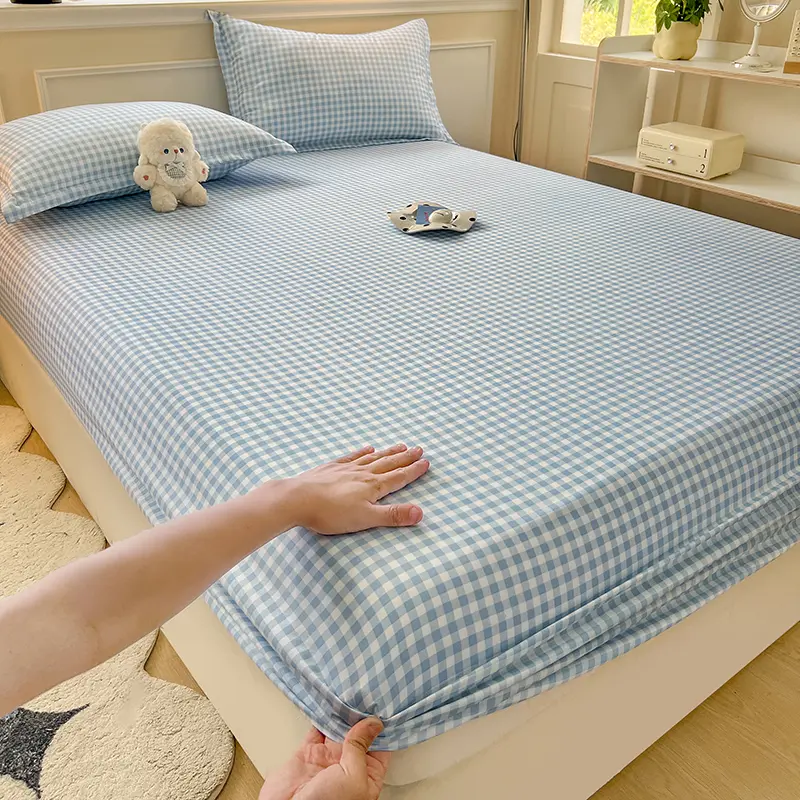 Plaid Style Fitted Sheet Skin-friendly Bed Cover Elastic Bedsheet for Girls Boys Room Couvre Lit Home Bed Linen(No Pillowcase)