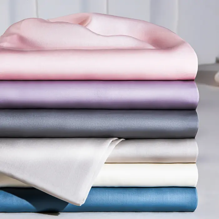 1Pc Satin Fitted Sheet Solid Colour Twin Full Queen Ice Silk Mattress Cover Natural With Elastic Band Bed Sheet (No Pillowcase)