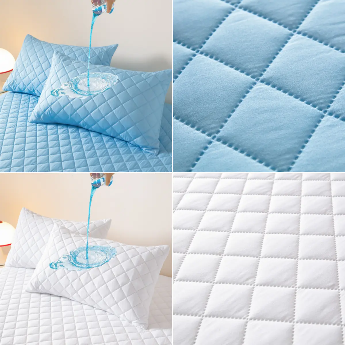 2pcs Waterproof Throw Pillowcases Envelope Soft Breathable Pillow Covers for Bed Protector 48x74cm, Grey/Blue/Green/Red/White