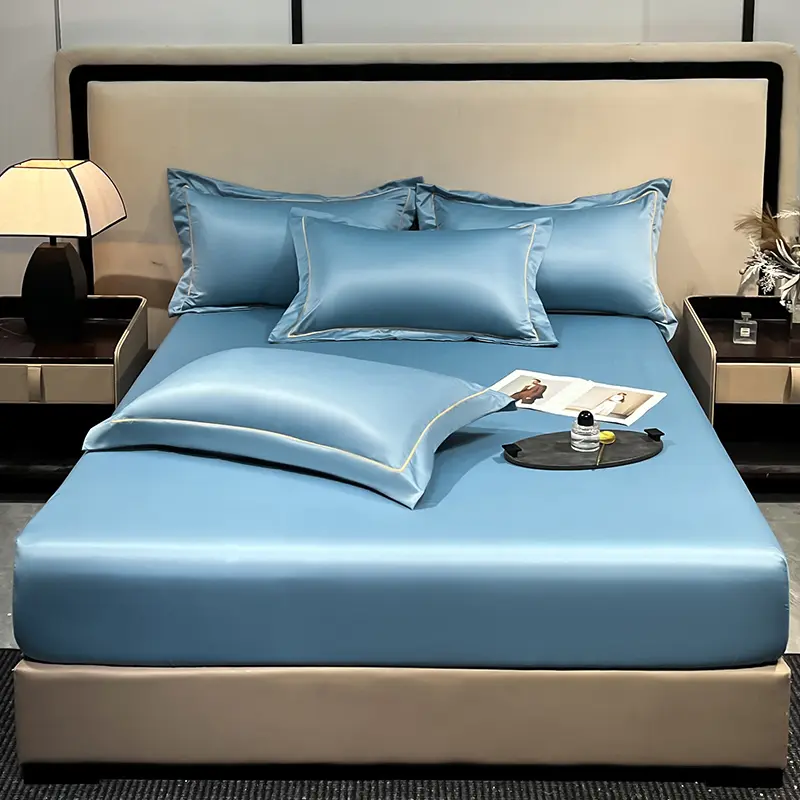 Soft Luxury Satin Fitted Bed Sheet with Elastic Bands Ice Silk Mattress Cover Non Slip Machine Washable 90/120/140/160/180/200cm