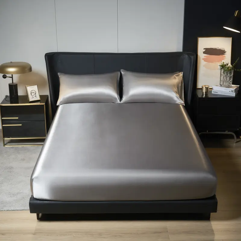 1 Simple Modern Satin Solid Color Fitted Sheet, Solid Color Ice Silk Bedspread for Bedroom, Bedding (Excluding Pillowcases)