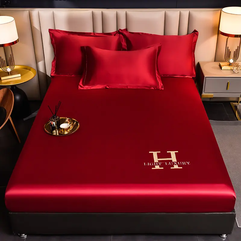 Double Bed Sheets Polyester Bedding Fitted Sheet Only(no Pillowcase) Elastic Band Around Cool Mattress Cover King Size Bed Cover