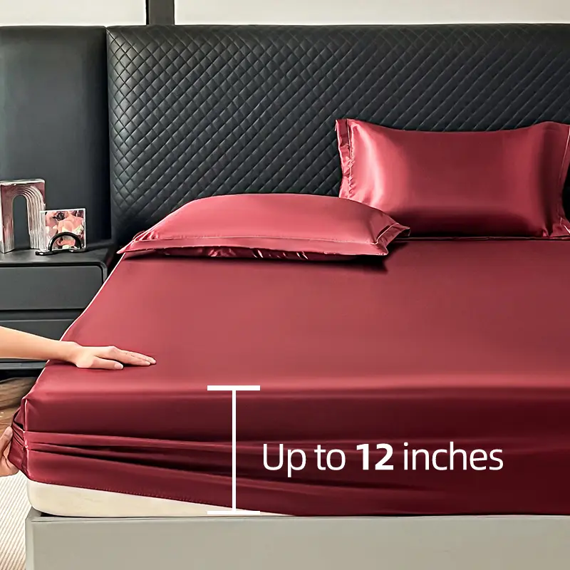100%Polyester 1pcs Satin Surface Bedding Fitted Sheet（No Pillowcase）Elastic Band Around Mattress Cover King Bed Cover Sheet
