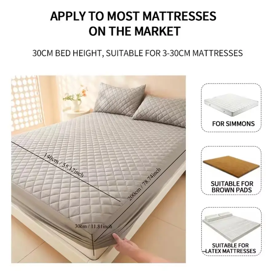 Waterproof Fitted Bed Sheet with 360 Elastic Band Quilted Mattress Protector Cover for Single Double King Queen Size Bedsheet