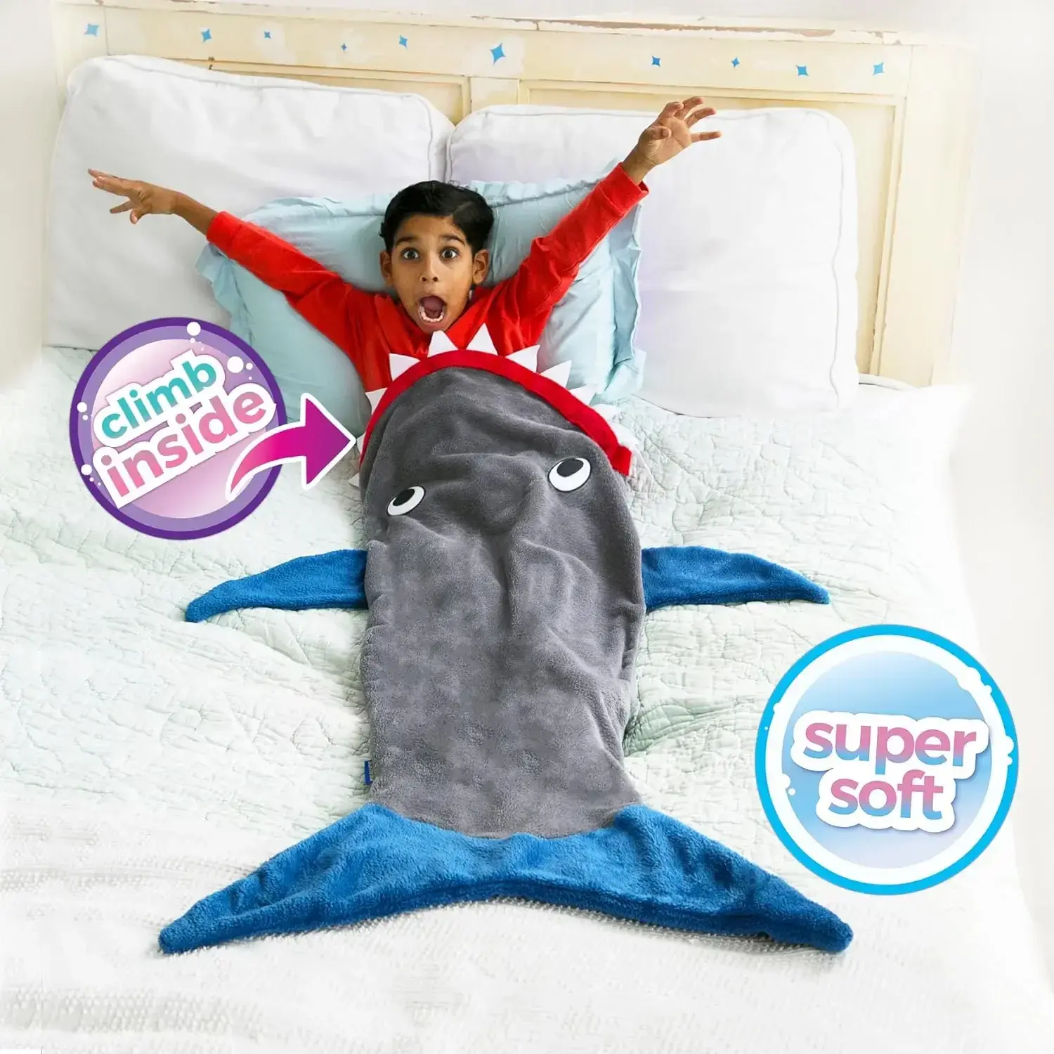 Children Shark Sleeping Bag Ultra-soft Fluffy Flannel Fishtail Blankets Kids Boys Girls Wearable Sleepsack