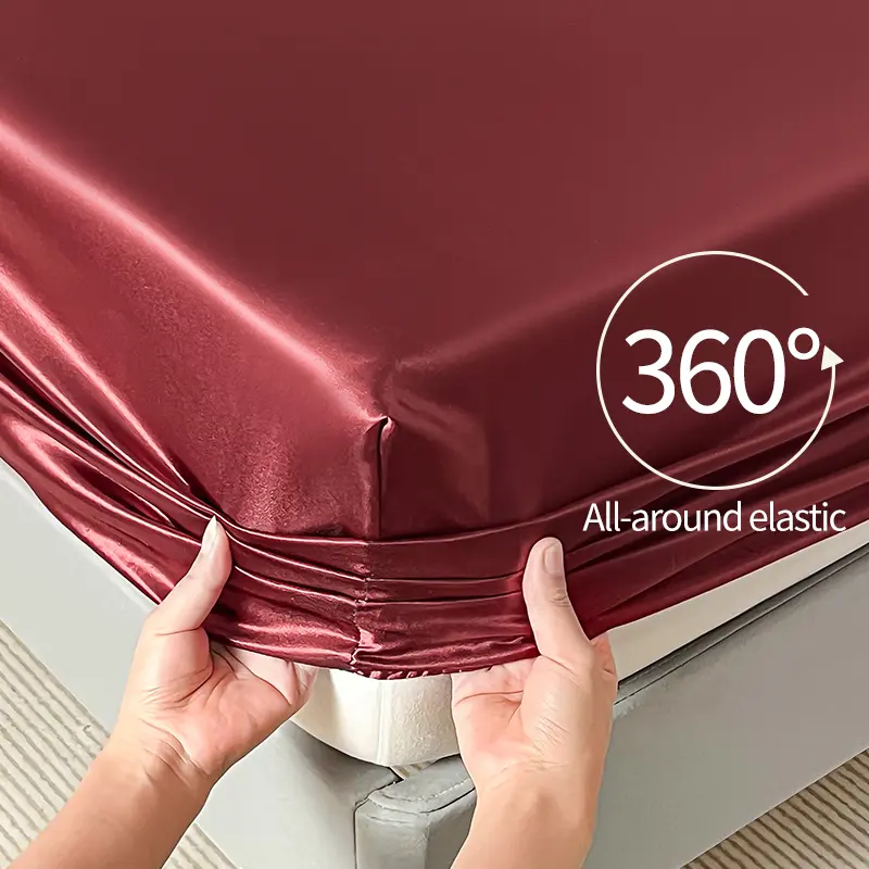 100%Polyester 1pcs Satin Surface Bedding Fitted Sheet（No Pillowcase）Elastic Band Around Mattress Cover King Bed Cover Sheet