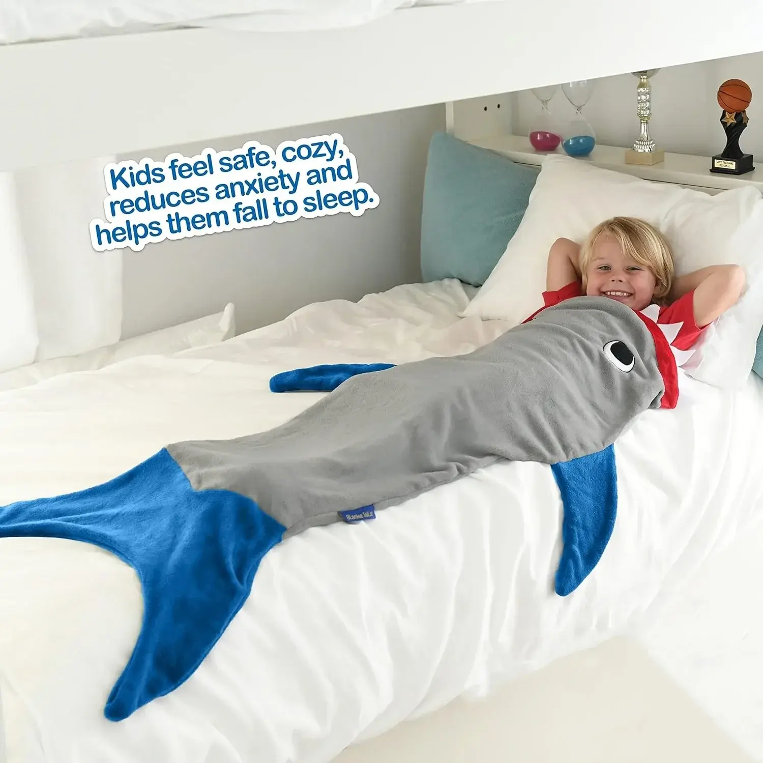 Children Shark Sleeping Bag Ultra-soft Fluffy Flannel Fishtail Blankets Kids Boys Girls Wearable Sleepsack