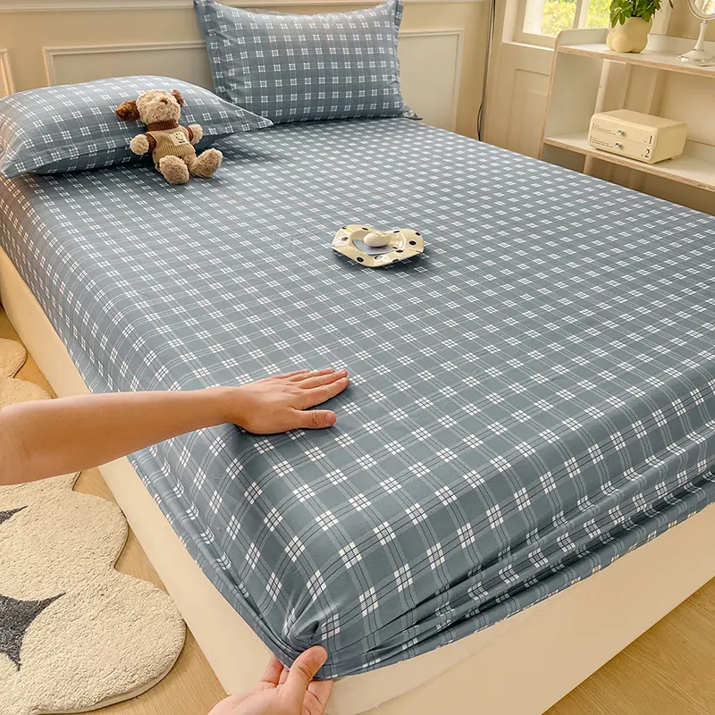 100% Polyester Fitted Sheet Stripe Style Bed Cover Skin-friendly Mattress Cover Sabanas Adults Kids Bed Sheets (No Pillowcase)