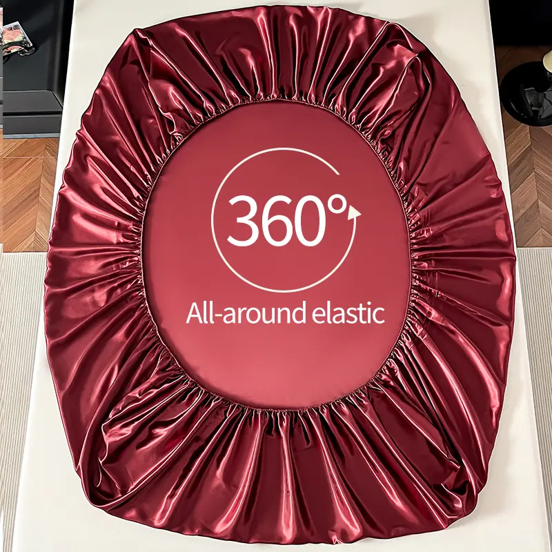 100%Polyester 1pcs Satin Surface Bedding Fitted Sheet（No Pillowcase）Elastic Band Around Mattress Cover King Bed Cover Sheet