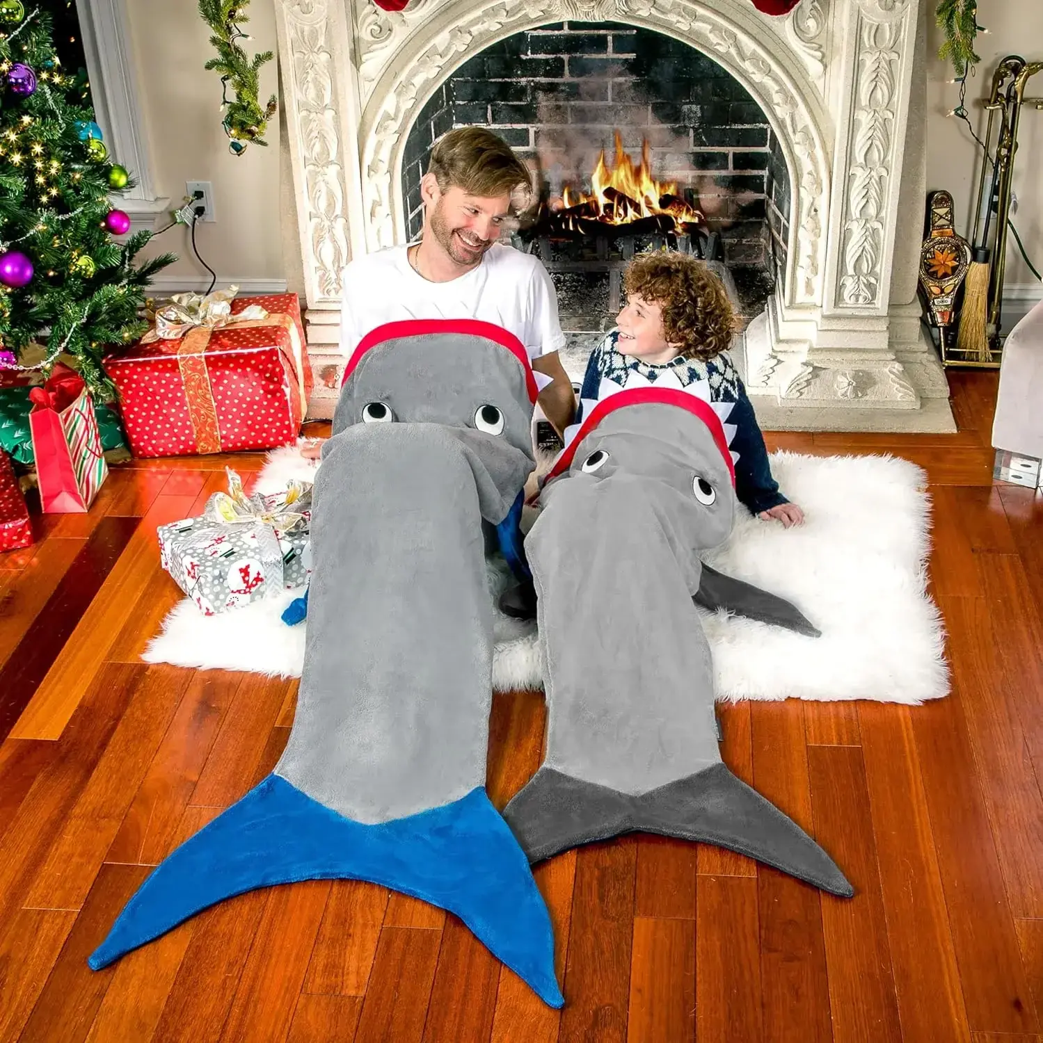 Children Shark Sleeping Bag Ultra-soft Fluffy Flannel Fishtail Blankets Kids Boys Girls Wearable Sleepsack