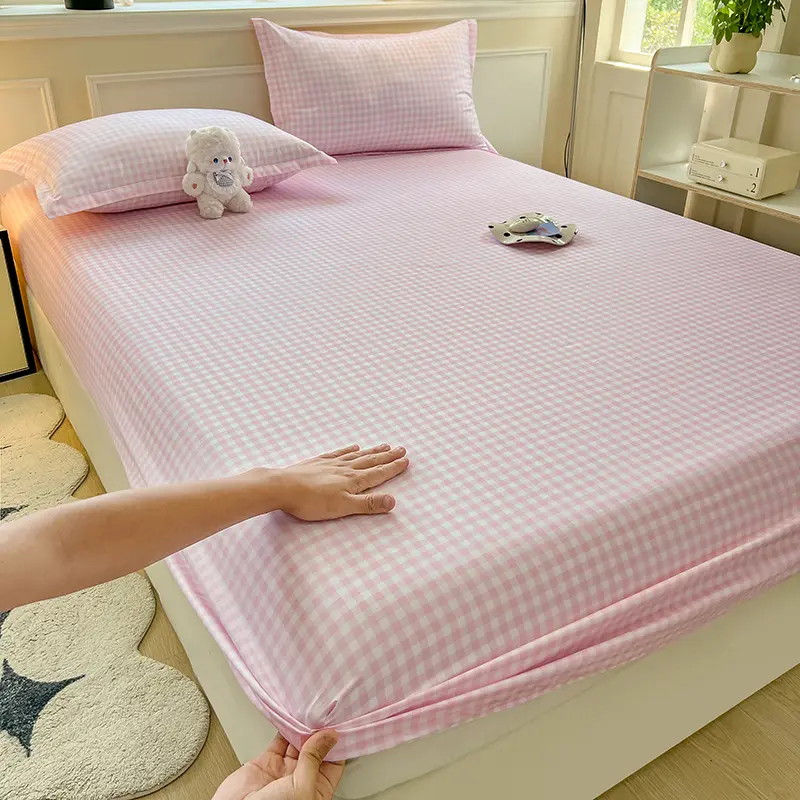100% Polyester Fitted Sheet Stripe Style Bed Cover Skin-friendly Mattress Cover Sabanas Adults Kids Bed Sheets (No Pillowcase)