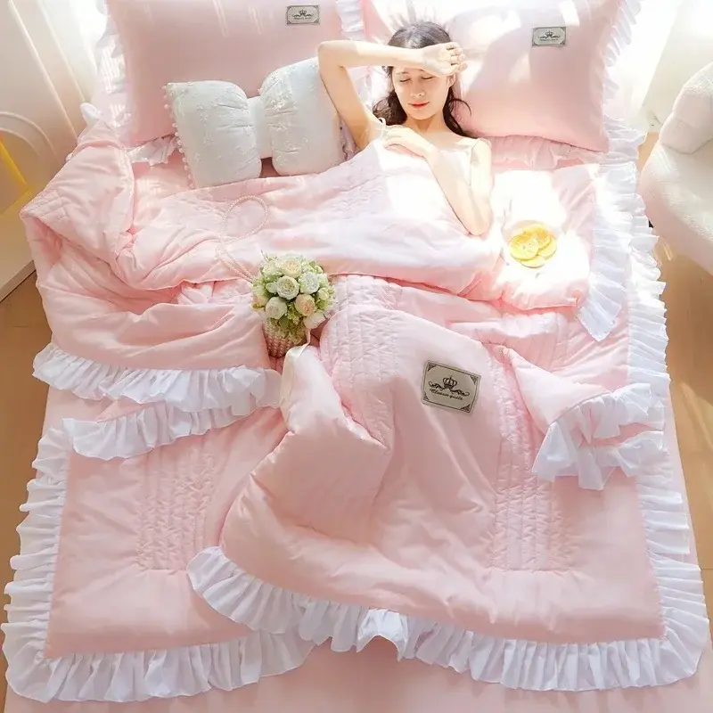 Korean Style Quilted Summer Quilt Blanket Lightweight Cooling Air-conditioning Comforter Quilt Soft Thin Quilt Machine Washable