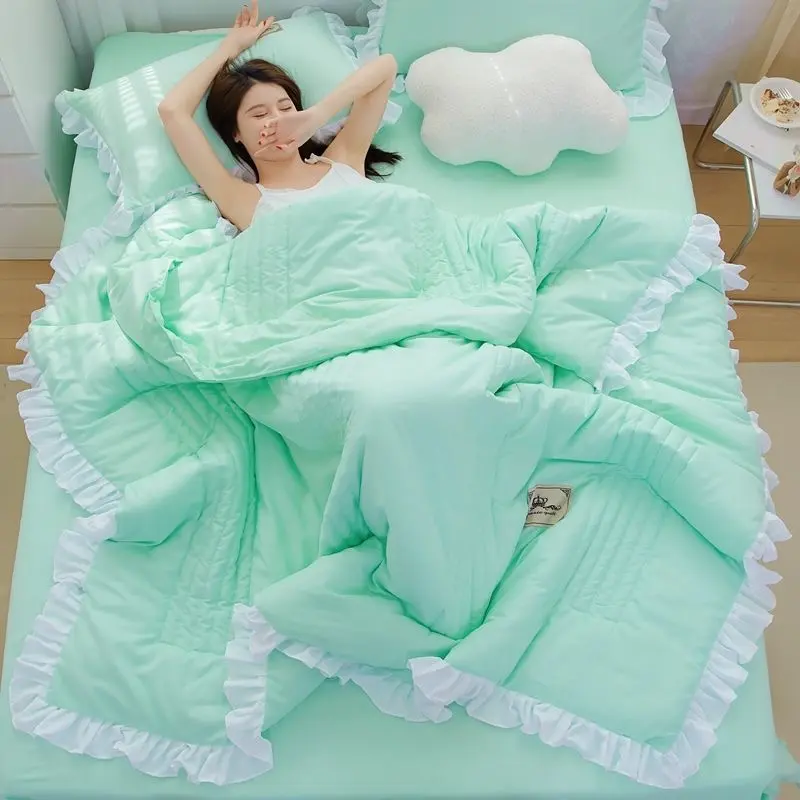 Korean Style Quilted Summer Quilt Blanket Lightweight Cooling Air-conditioning Comforter Quilt Soft Thin Quilt Machine Washable