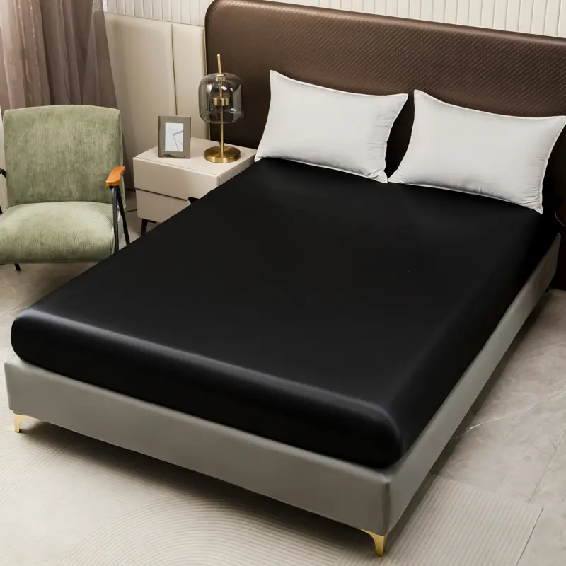 High End Satin Silky Fitted Bed Sheet Luxury Home Solid Single Double Bed Sheets Pillow Cases Elastic Band Mattress Cover Linens