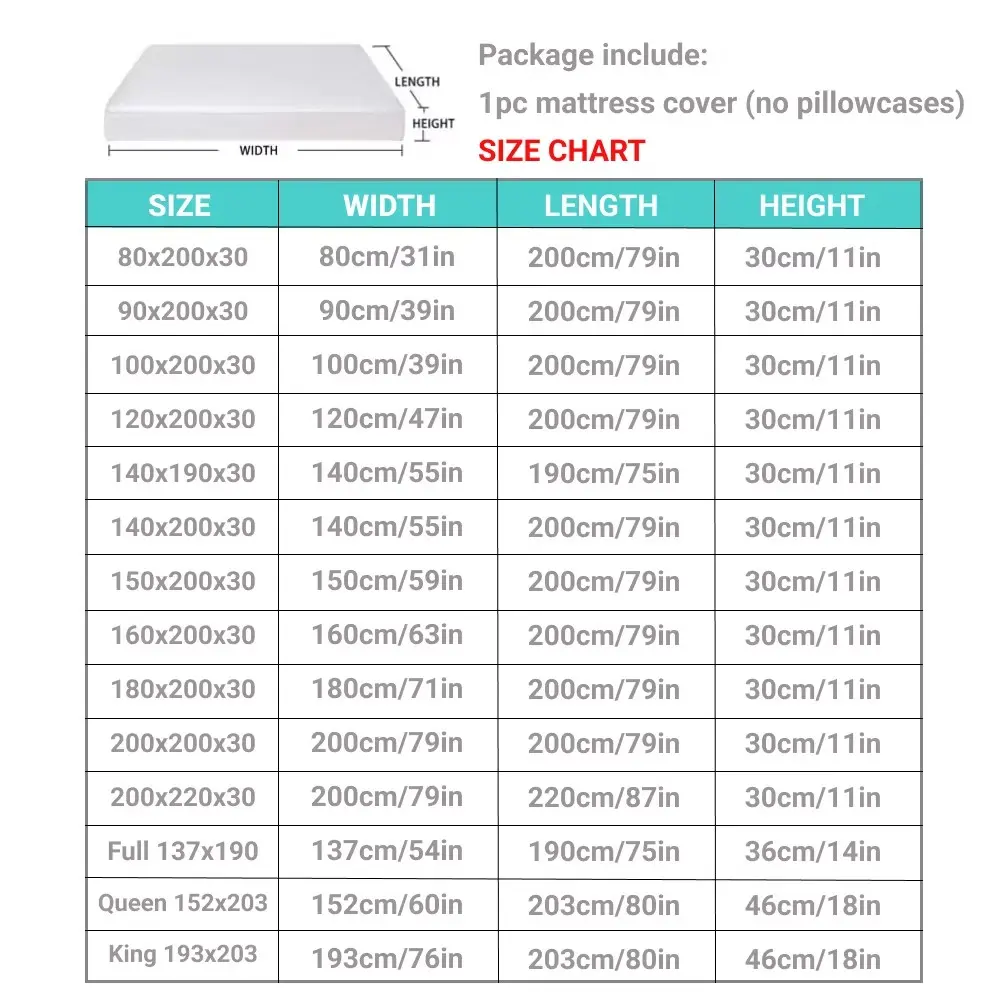 Waterproof Mattress Pad Cover Breathable Washable Bedspreads Healthy Anti-bacteria Anti-mite Fitted Double Bed Sheet 160x200