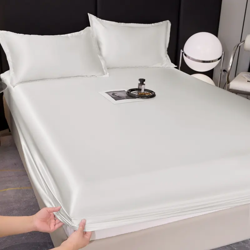Satin Rayon Fitted Sheet Solid Color Mattress Cover With Elastic Band Bed Sheet High-End Home Hotel Bedding Fit Sheet