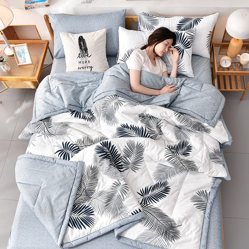 Soft Skin Friendly Summer Quilt Set or Single Quilts Lightweight Breathable Thin Comforter Sets Washable Single Double Blanket