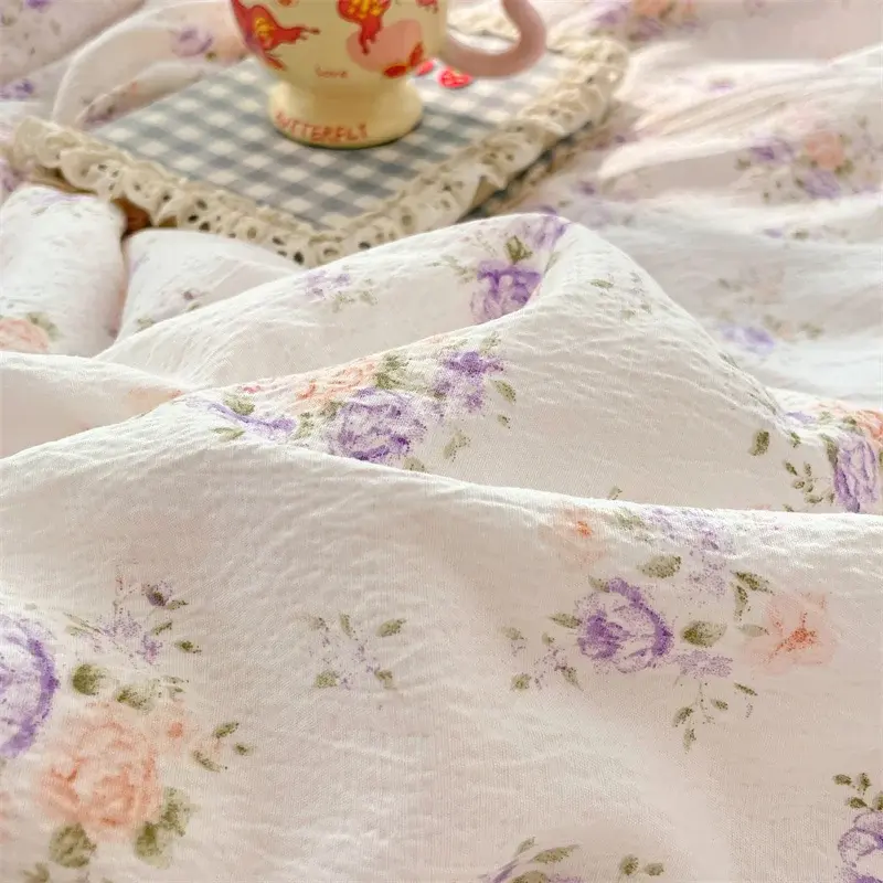 Korean Style Summer Comforter Pure Cotton Blankets with Lace Border Kids Adults Single Double Washable Summer Quilts 1pc/3pc/Set