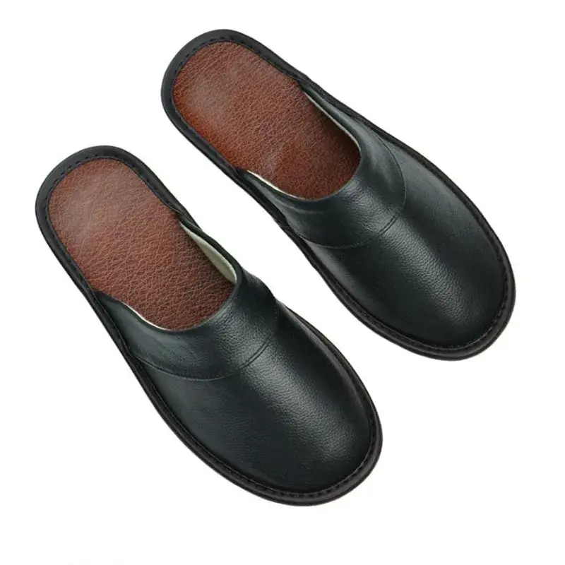 PU Slippers Men Big Sizes Home Male Indoor House for Men's Waterproof Leather Slippers Women Luxury Soft Flat Bedroom Shoes