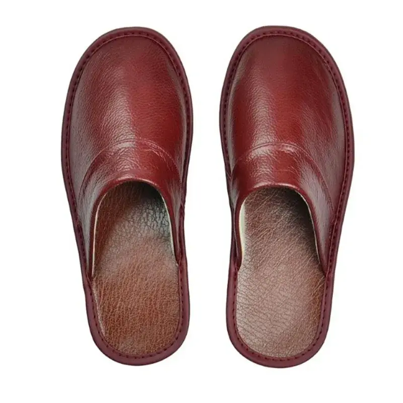 PU Slippers Men Big Sizes Home Male Indoor House for Men's Waterproof Leather Slippers Women Luxury Soft Flat Bedroom Shoes