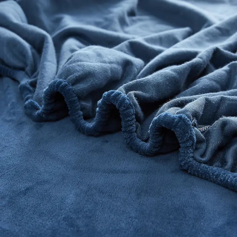 Solid Stretch Velvet Fabric Fitted Sheet Soft Elastic Bedspread Mattress Cover Bed Linen Protector Fitted Sheet Winter Keep Warm